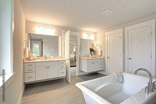 Amazing master bathroom with two bathroom vanities