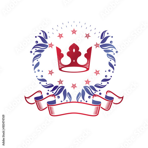 Ancient Crown emblem. Heraldic vector design element. Retro style label, heraldry logo. Antique logotype isolated on white background.
