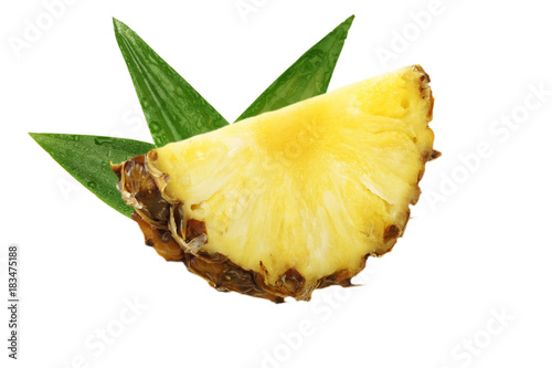 slice of pineapple with leaves isolated