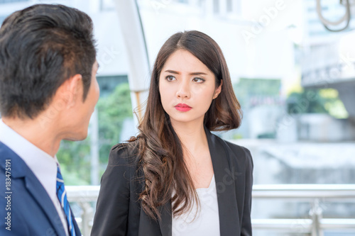 business team concept : stressed asian businesswoman unhappy with leader boss manager