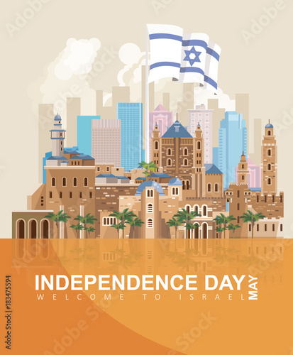 Fotografie Israel Independence day vector greeting card in modern style