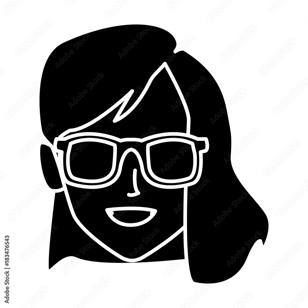Geek girl with round frame glasses icon vector illustration graphic design Geek girl with round frame glasses icon vector illustration graphic design