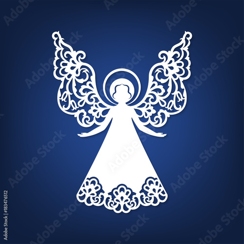 Beautiful angel with ornamental wings and halo