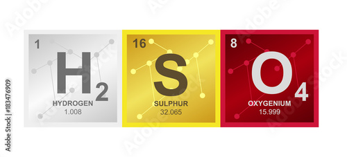 Vector symbol of Sulfuric acid consisting of hydrogen, sulfur and oxygen on the background from connected molecules