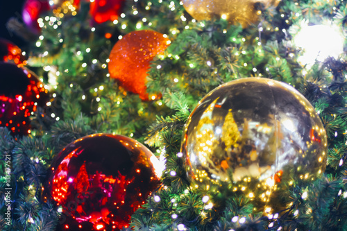 light on christmas tree with bokeh for christmas and new year day