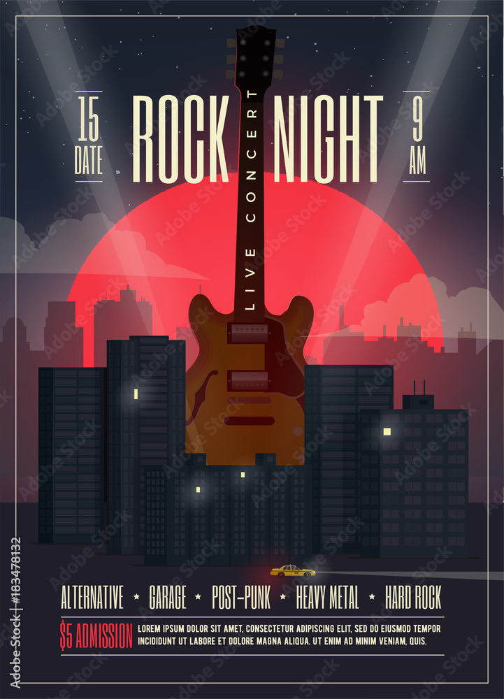 Live Concert Rock Night Poster, Flyer, Banner template for your event