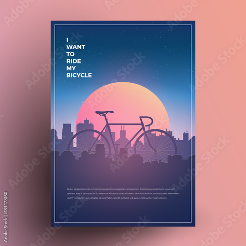 I want to ride my bicycle. Modern minimalist poster, print, flyer, banner template for your event, party or any needs. Vector Illustration.