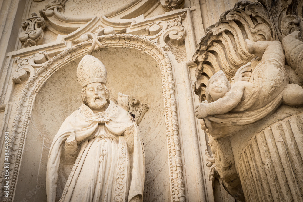 Facade detail of the Cathedral of Lecce (Puglia, Italy).
