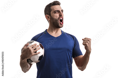 fan celebrating on white background photo