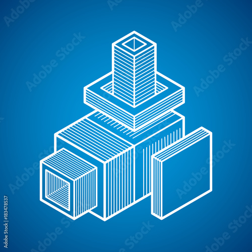Abstract trigonometric construction, vector dimensional design template.