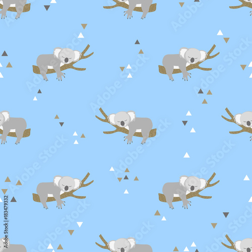 Seamless vector pattern with cute little sleeping koala bears.