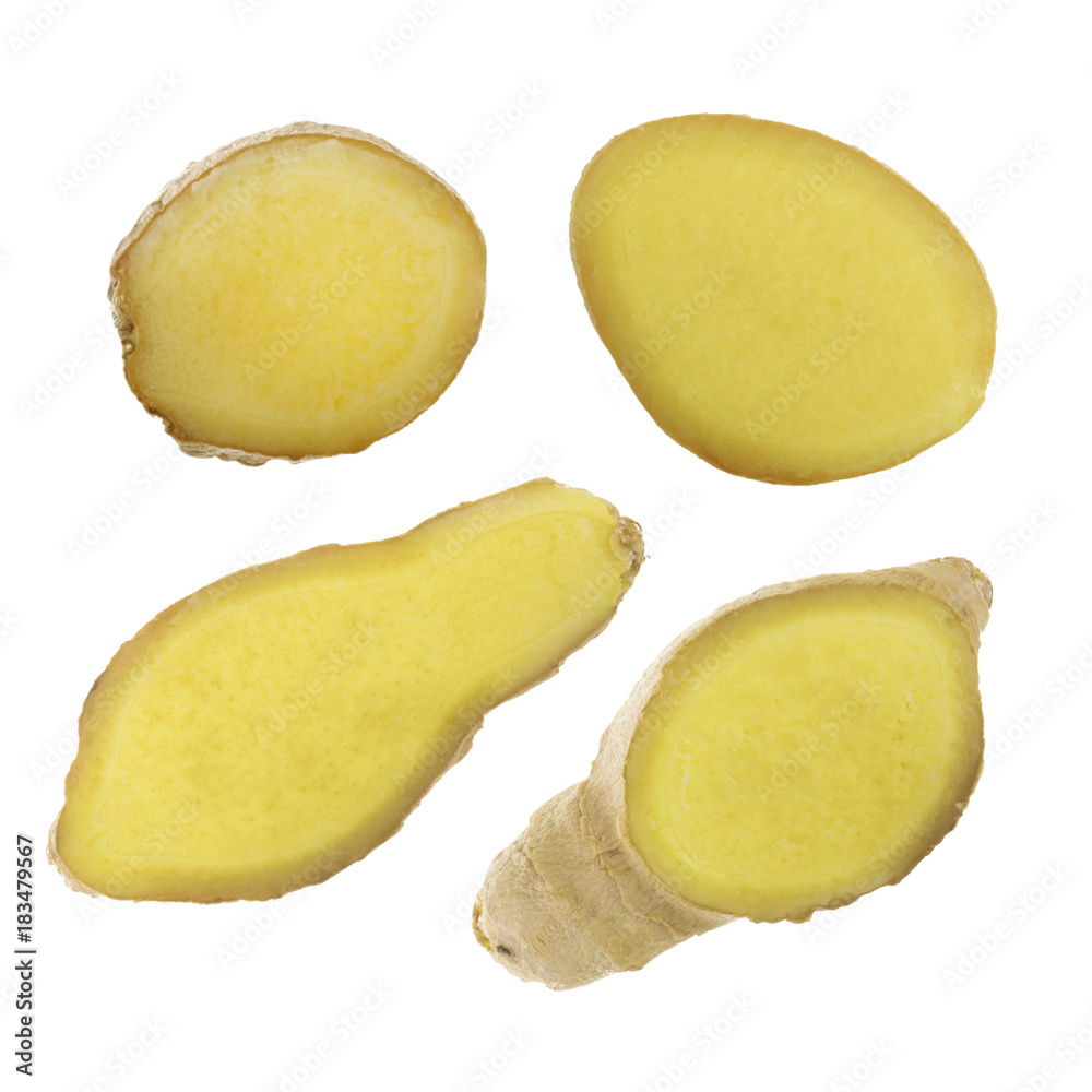 set of slices of ginger isolated