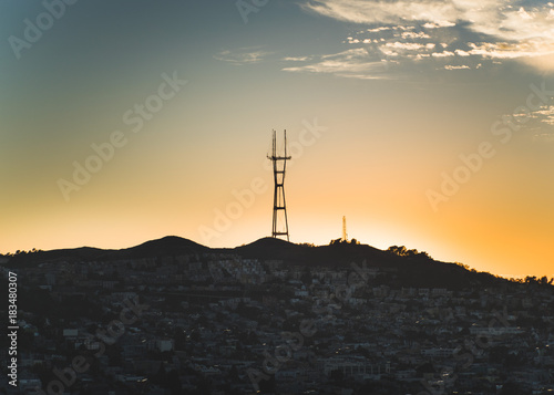 Sunset with city in foreground