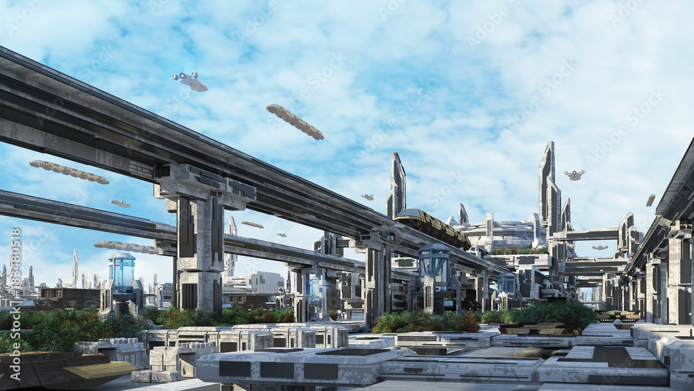 3d rendering Scifi fantasy concept cityscape and transport in the future 3d rendering Scifi fantasy concept cityscape and transport in the future