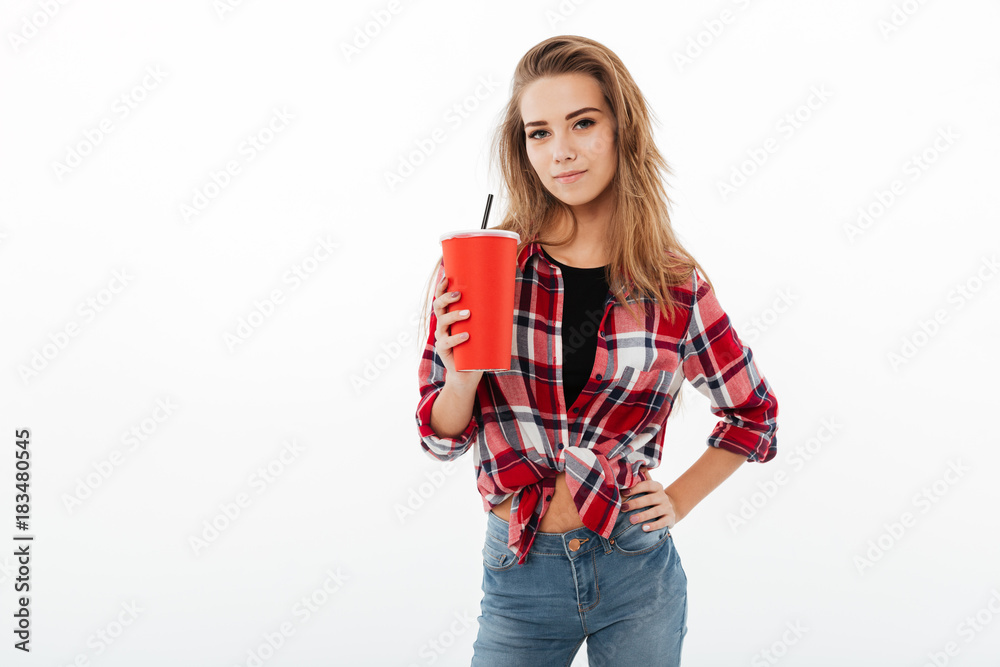 Portrait of a smiling cute girl in plaid shirt Portrait of a smiling cute girl in plaid shirt