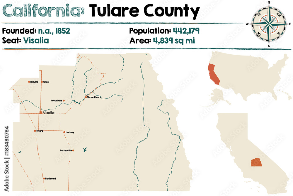 Large and detailed map of Tulare County, California

