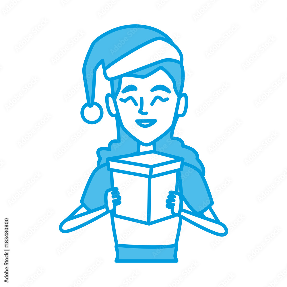 Woman with christmas giftbox icon vector illustration graphic design