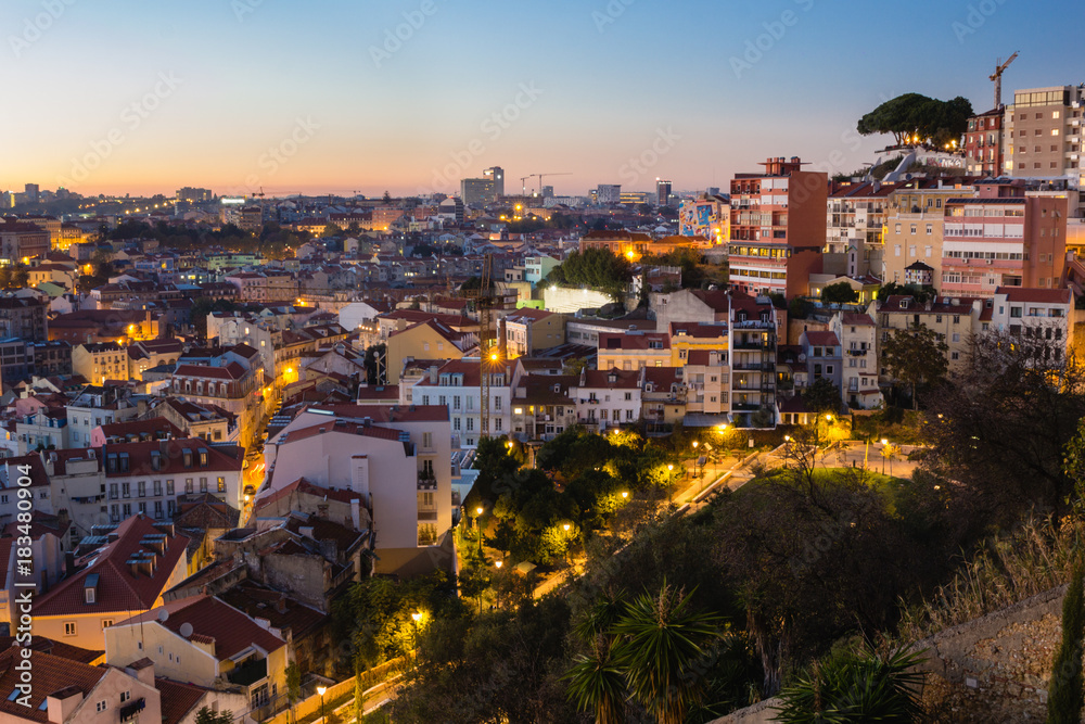 Evening lights of Lisbon cityscape