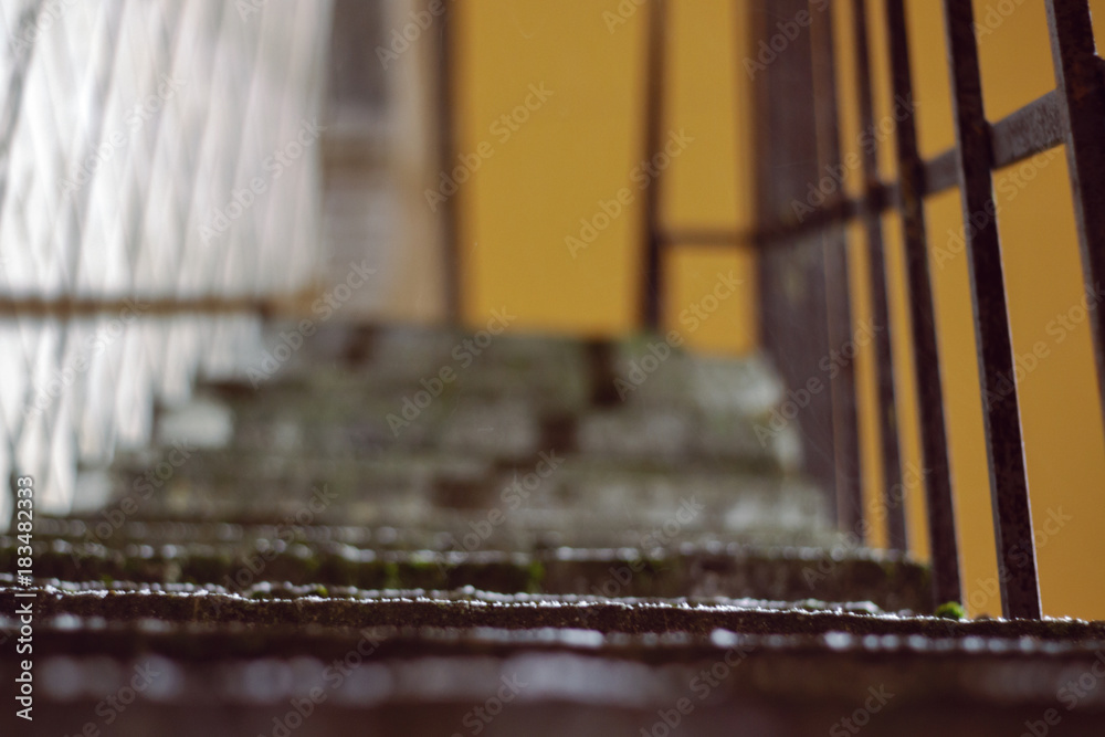 Old stone stair at evening, grunge