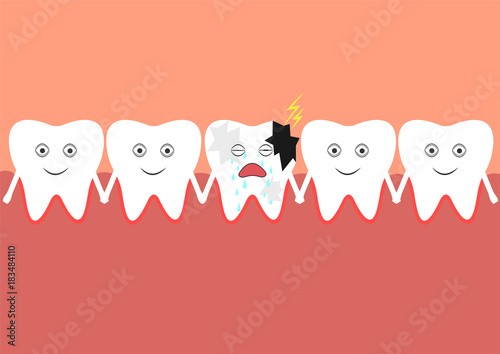 Healthy teeth among which one is affected by caries