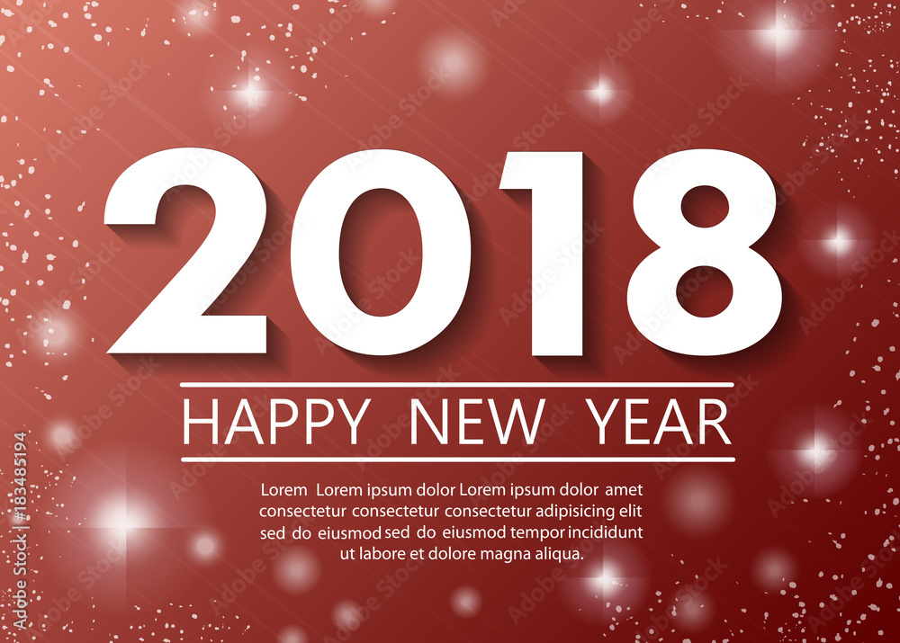 Happy New Year 2018 text design. Vector greeting illustration on red background. Eps 10