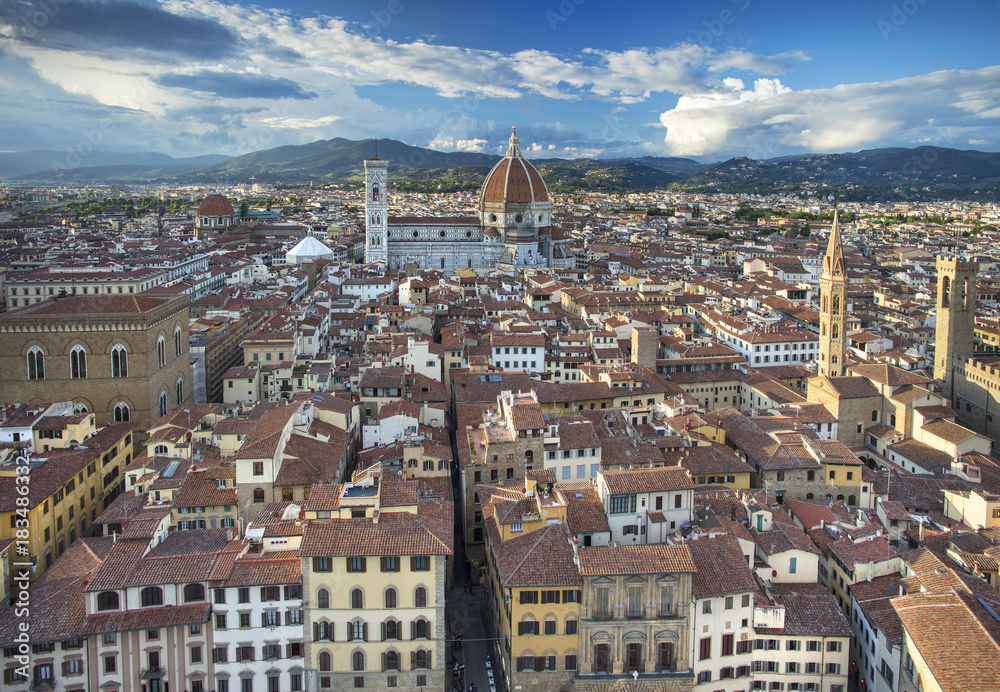 panoramic view to roofs and old architecture in Florence in Italy