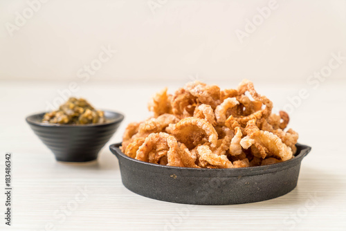 Fried pork rince or Pork snack with Northern Thai Green Chilli Dip