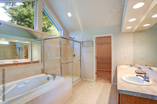 Bright and airy master bathroom interior