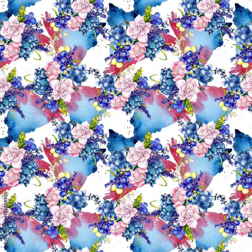 Wildflower bouquet flower pattern in a watercolor style. Full name of the plant: peony, lavender. Aquarelle wild flower for background, texture, wrapper pattern, frame or border.