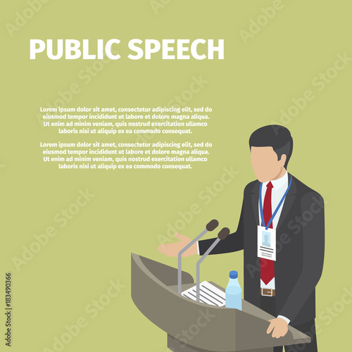 Businessman Stands behind Podium on Public Speech