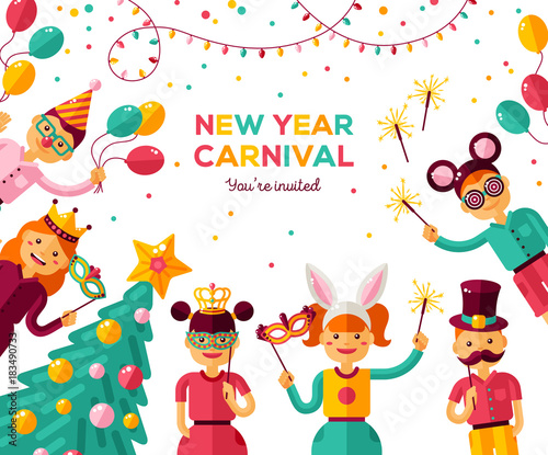 Children New year 2018 carnival party poster