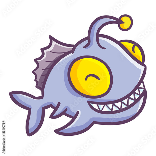 Funny and scary deep sea fish smiling happily - vector.