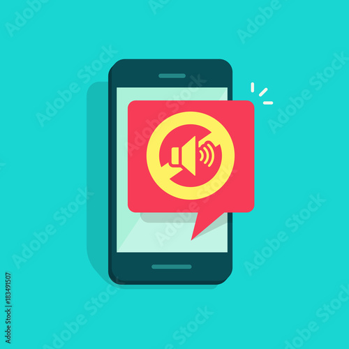 Mute mode sign for mobile phone vector illustration, no sound sign, flat cartoon volume off for smartphone, cellphone silence zone symbol isolated