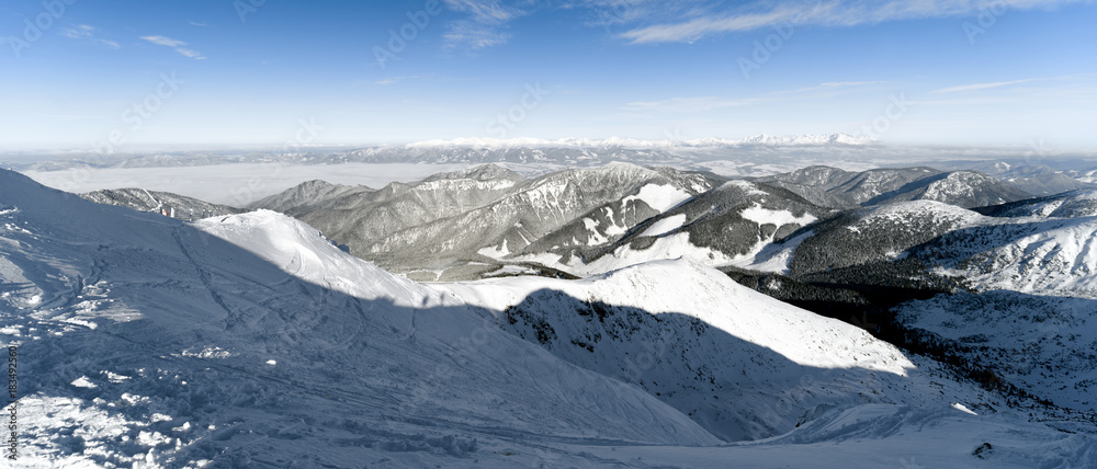 Snowy winter hills in High Tatras mountains, Slovakia