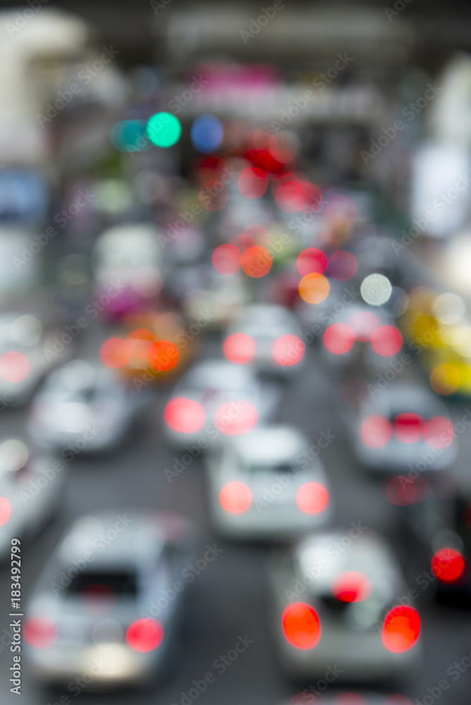 Traffic jam lights cars on road in rush hour for Bangkok city, Thailand. abstract blur background