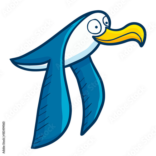 Cute and funny blue seagull - vector.