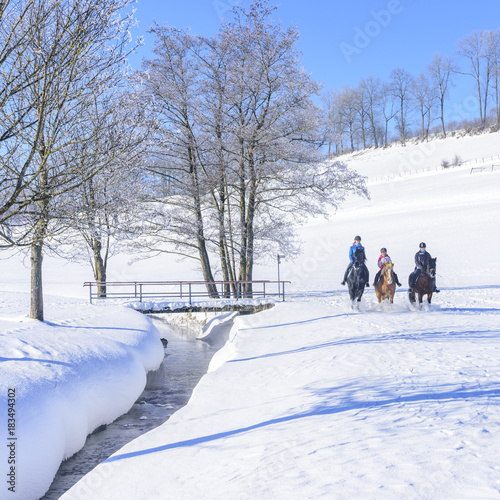 Reiterinnen in herrlicher Winterlandschaft