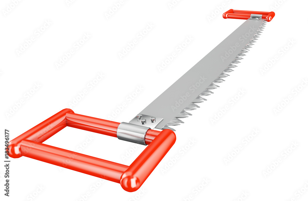 Two-man saw front view isolated on white background. Series garden tools. 3d rendering Two-man saw front view isolated on white background. Series garden tools. 3d rendering