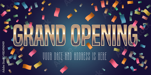 Grand opening vector illustration, background with golden lettering sign