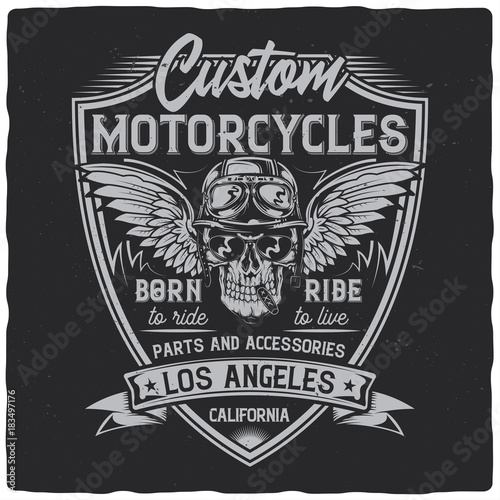 Vintage label design with lettering composition on dark background. Motorcycles theme