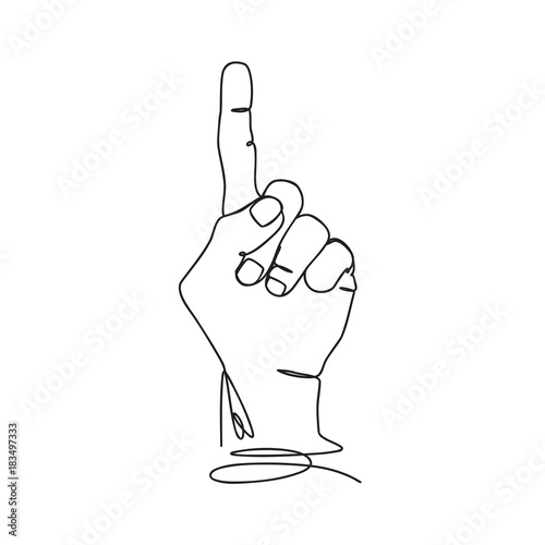One line minimalism point finger, hand in number one sign