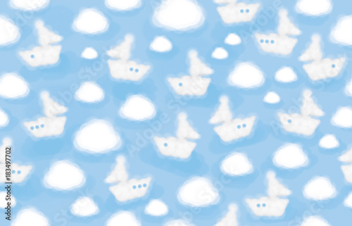 Fototapeta Vector  white clouds ships shapes, cute background, seamless pattern.