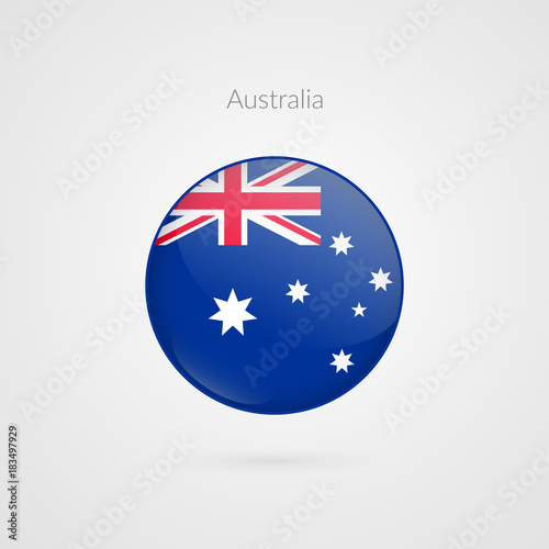 Australia vector flag sign. Isolated Australian circle symbol. Glossy illustration icon for presentation, project, advertisement, sport event, travel, concept, web design, badge, template, logo