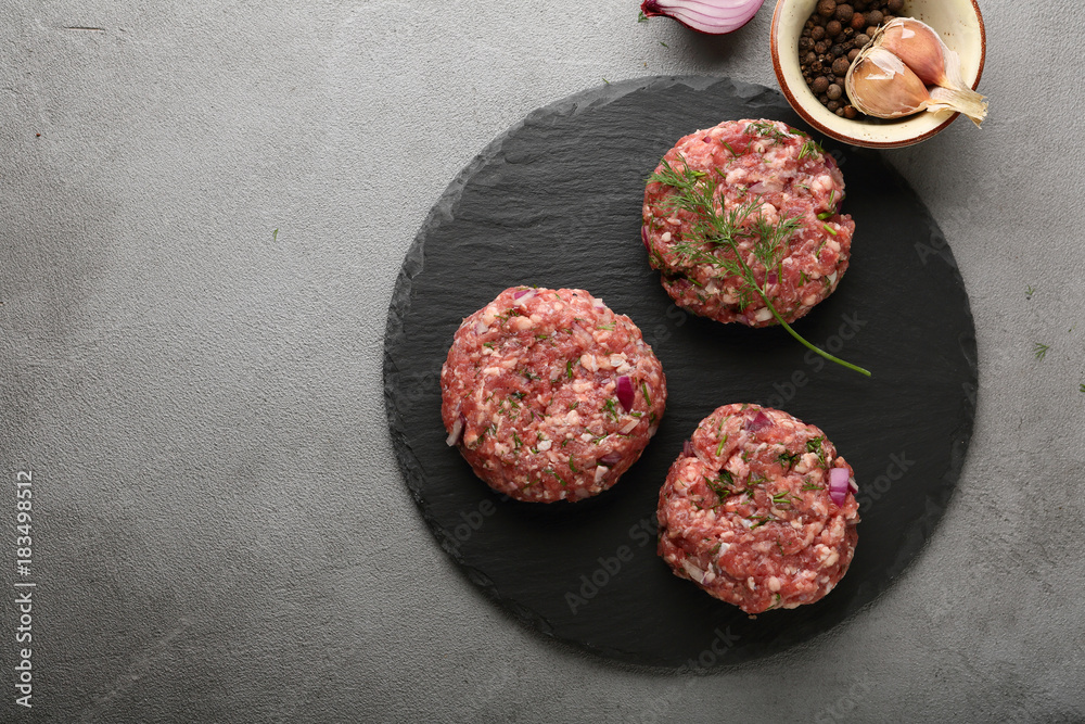 Uncooked beef minced meat for burgers Uncooked beef minced meat for burgers