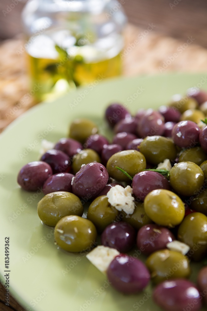 Marinated olives in plate