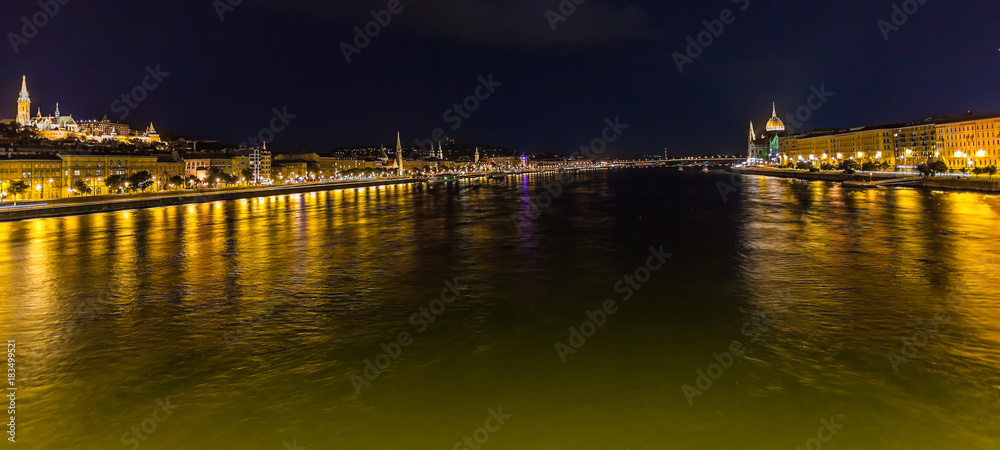 View of Budapest and the river Danube at night