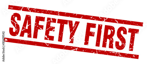 square grunge red safety first stamp