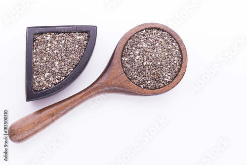 Chia seeds in wooden container