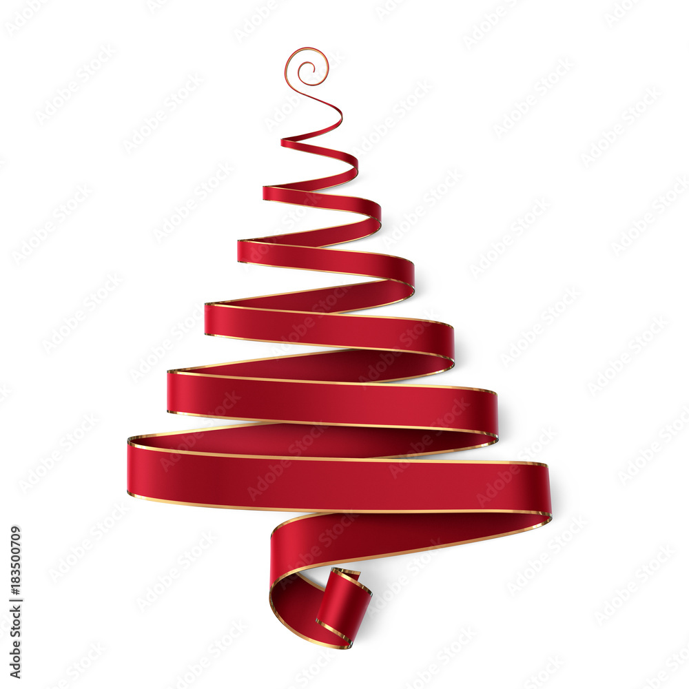 Christmas tree made of red ribbon with gold boarder and curl on top Stock  Illustration