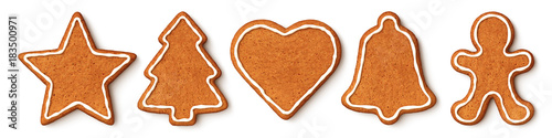 Set of christmas cookies - star - christmas tree - heart - bell - gingerbread man photo